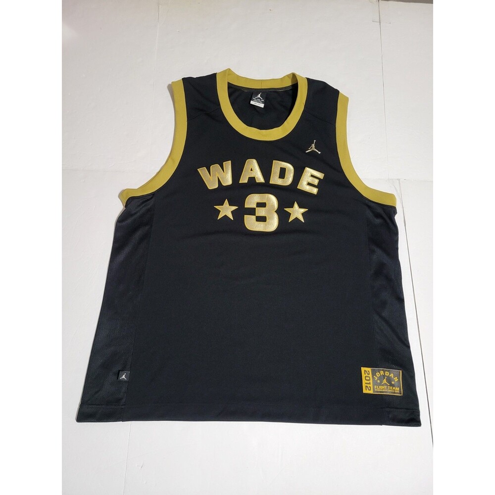 (#8) Nike 2012 Jordan Flight Team Wade *3* Black Jersey Size Men XXL Black/Gold